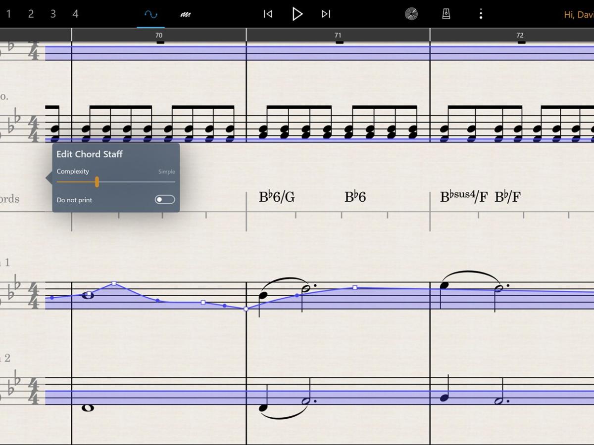A screenshot from the Staffpad app.