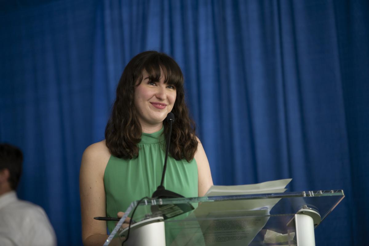 Gracey Wilson ’20 continued the Olin tradition of a recent alum serving as Commencement Announcer, reading the 15-word passages. Gracey Wilson ’20 continues the Olin tradition of a recent alum serving as Commencement Announcer.