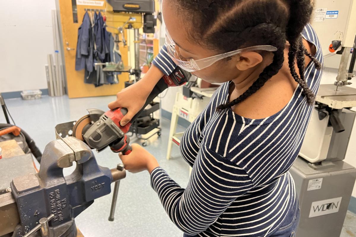 A member of the OPEL works on a part of the thruster project. A member of the OPEL works on a part of the thruster project.
