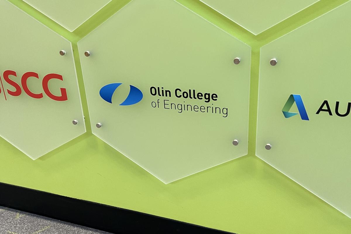 Olin at GTL Olin Logo on Greentown Labs MegaWatt Partner wall