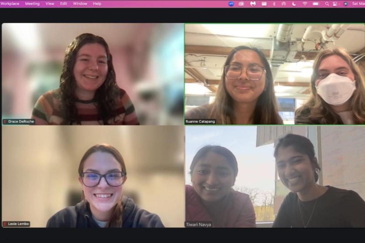 The IATH team that won for Most Functional are shown during a Zoom meeting. The IATH team that won for Most Functional are shown during a Zoom meeting.