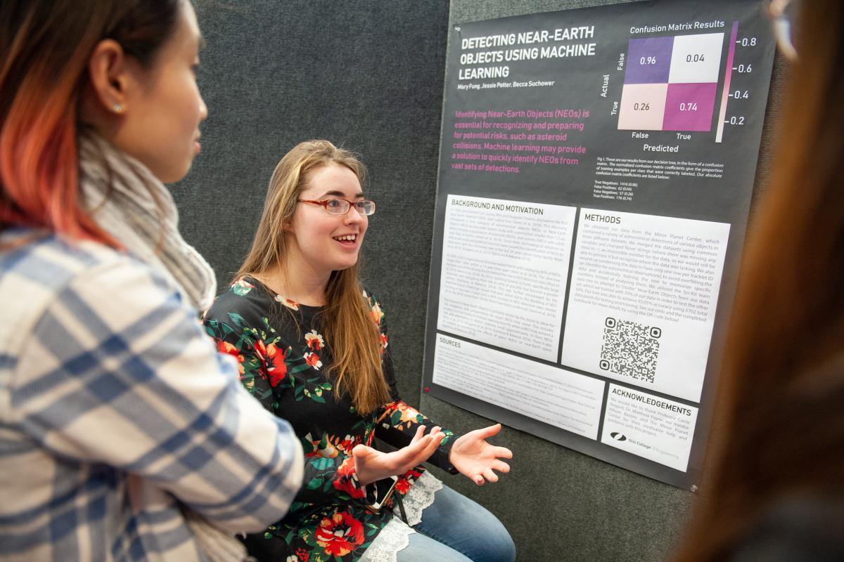 An Olin student presents their Astro Stats poster research. An Olin student presents their Astro Stats poster research.