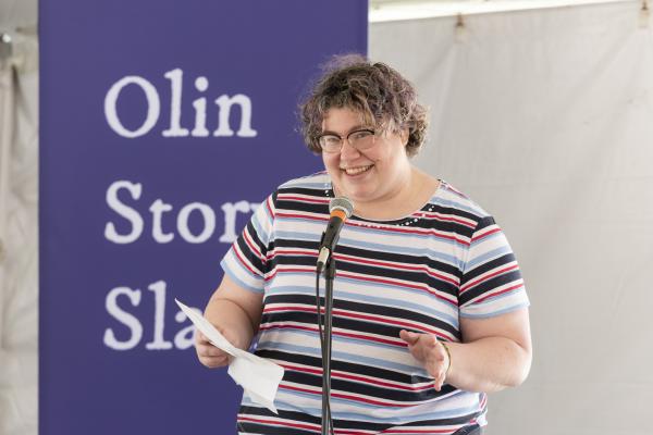 A student performs at Olin Story Slam.
