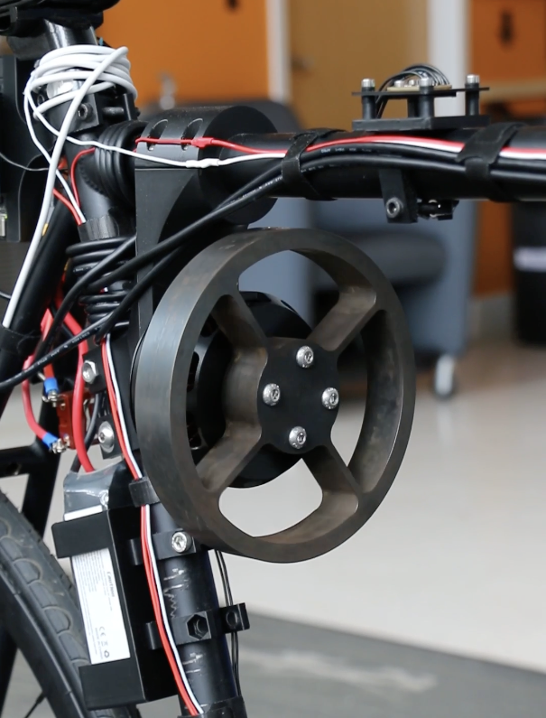 Reaction wheel on Olin College students' autonomous self-balancing bike