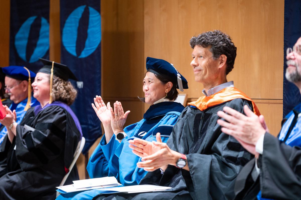 President Lee reacts to remarks during the inauguration ceremony. 