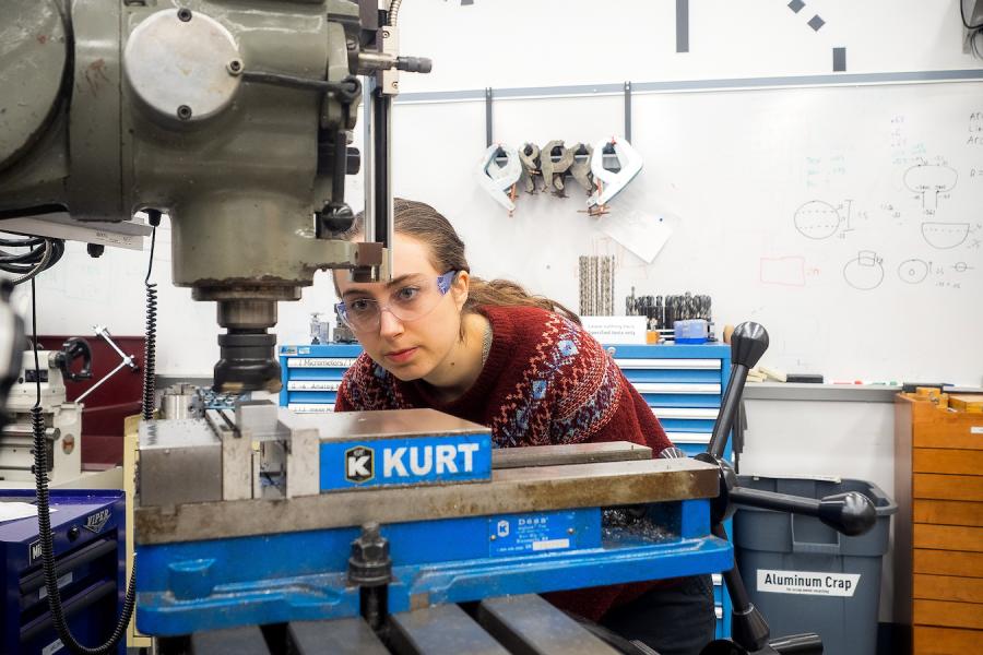 Pauline Petersen '26 working in the Olin Shop